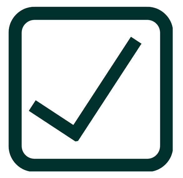 dark green tick inside a square border