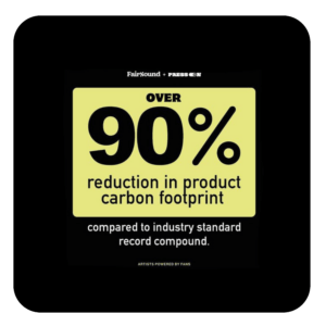 UK pressing plant Fairsound and Press On Over 90% reduction in product carbon footprint compared to industry standard record compound. Artists powered by fans